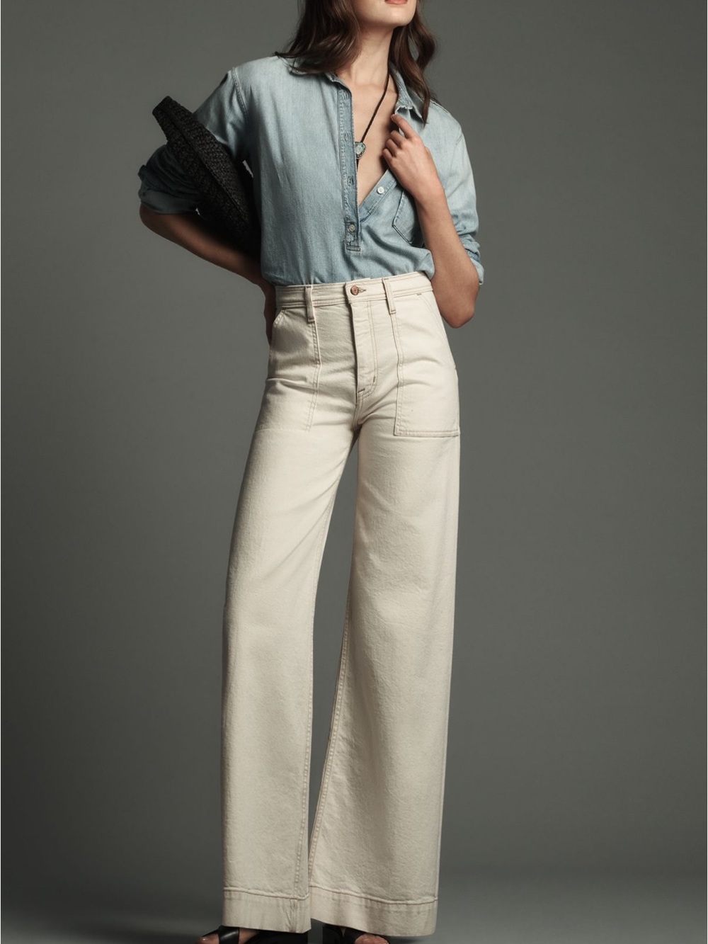 pistola High-Rise Wide-Leg Jeans in Cream